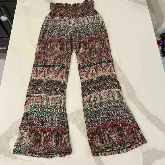 American Rag Cie Boho Smocked Matching Set Womens Small Cropped Shirt Wide Leg - Picture 2 of 9